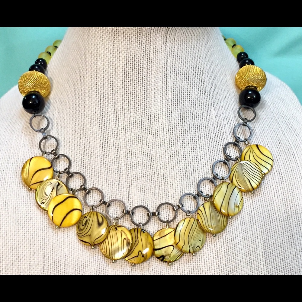 Yellow & Black Statement Necklace, and Earrings